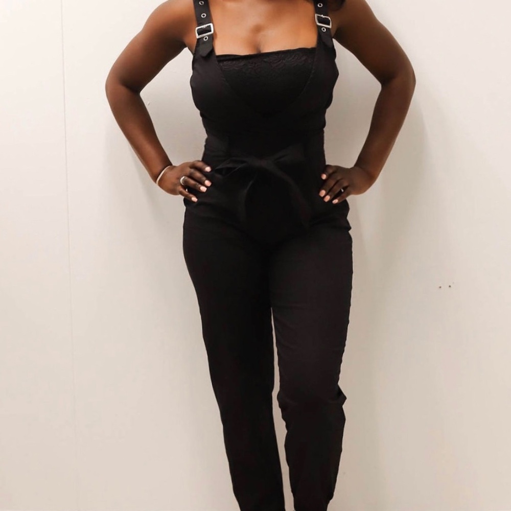 Black Tye Front Overalls